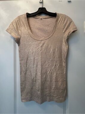 J. Crew Metallic Scoop Neck Short Sleeve Tee in Champagne Shimmer
